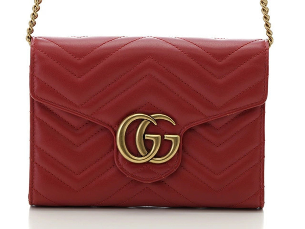 Gucci Bag Chain Shoulder GG Marmont Wallet Red